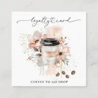 *~* Coffee To Go - Glitter Heart QR Rewards Floral Loyalty Card