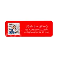 Christmas Photo Postage Stamp Red Return Address Label