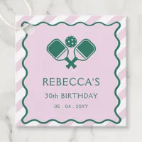 Pink Green Retro Pickleball 30th Birthday Favor Tags