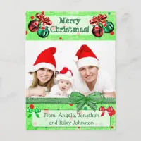 Green &  Red Christmas Family Photo Postcard