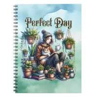 Perfect Day | Girl Reading with Cat and Plants Notebook