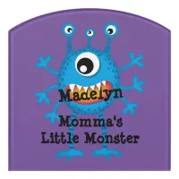 Cute Blue Cartoon Monster Funny Fun for Kids Door Sign