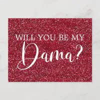 Dark Cranberry Glitter Quinceanera Dama Proposal Invitation Postcard