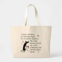 Witty Comebacks Wine Quote Black Cat Large Tote Bag