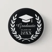 Sleek Black Commemorative Graduation Class Emblem Button