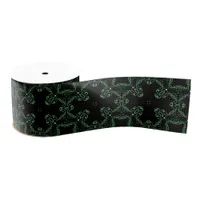 Black and Green Vintage Baroque Pattern Grosgrain Ribbon