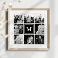 Black Monogram Family Photo Collage Poster