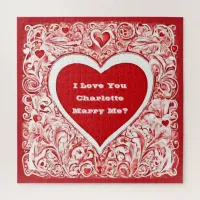 I Love You | Marry Me Red And White Love Heart Jigsaw Puzzle