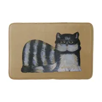 Bath Mat - Fluffy Black and White Tabby