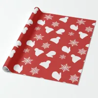 Red Holiday Mittens and Christmas Hats Wrapping Paper