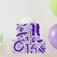 Sweet Sixteen Sparkle Word Cloud Purple WhiteID265 Wrapping Paper