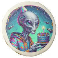 Alien holding Birthday Cake  Sugar Cookie