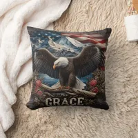 Majestic Eagle With American Flag Background Throw Pillow