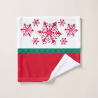 Merry Christmas Snowflakes & Green Plaid Ribbon Wash Cloth