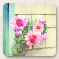 Watercolor Pink Flowers Beverage Coaster