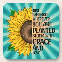 Inspirational Quote and Hand Drawn Sunflower Beverage Coaster