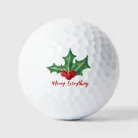Holly berries Merry Everything Holiday   Golf Balls