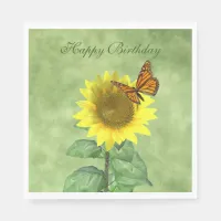 Pretty Yellow Sunflower and Orange Butterfly Napkins