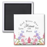 God Bless Our Home White Floral Wildflowers Magnet