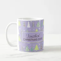 Christmas Tree Pattern Violet and Lime Green ID175 Coffee Mug