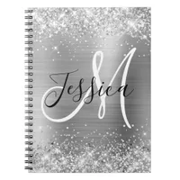 Glittery Silver Foil Black and White Monogram Notebook