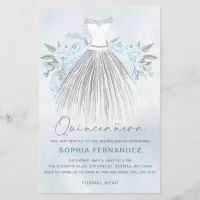 Budget Dusty Blue Silver Dress Quincea&#241;era Invite