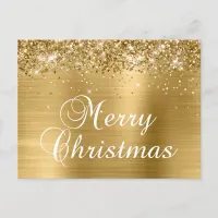 Merry Christmas Glittery Golden Foil Holiday Postcard