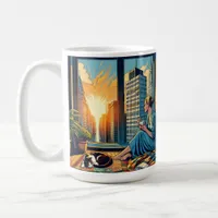 Woman Watching the Sunrise with her Cat Coffee Mug