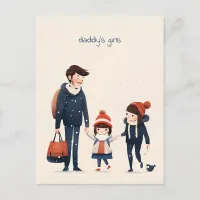 Father and Daughters Going to School Postcard