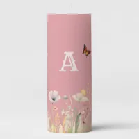 Pretty Colors Watercolor Wildflowers and Monogram Pillar Candle