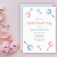 Modern Blue Pink Baby Toys Gender Reveal Party Invitation