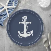 Blue Wave Anchor Wht/Navy ID836 Paper Plates