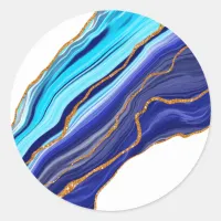 Blue and Gold Marble Art Classic Round Sticker