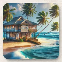 Pretty Log Cabin Beach House   Beverage Coaster