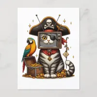 A cute Pirate Cat with TV on head Postcard