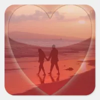 Couple on the Beach Valentine Square Sticker