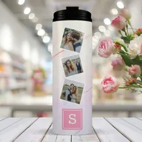 Rainbow Marble Trendy Photo Collage Monogram Thermal Tumbler