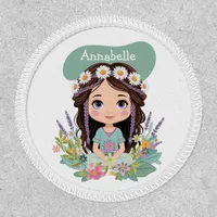 Cute Boho Girl with Daisies in Aqua Patch