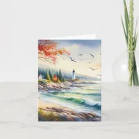 Serene Fall Watercolor Coastal Seascape Blank Note Card