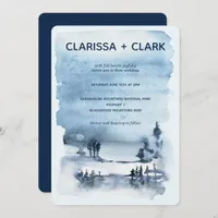 Cute Modern Watercolor Mountain Landscape Wedding  Invitation