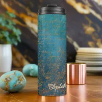 Vintage Copper Patina with Turquoise Calligraphy Thermal Tumbler