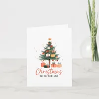 Hand drawn vintage Christmas Tree and Presents Holiday Card