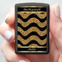 Black and gold marbled waves design zippo lighter