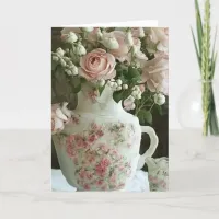 Pretty Vintage Chinese Teapot and Roses | Birthday Card