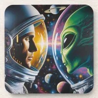 Alien and Astronaut in Space  Beverage Coaster