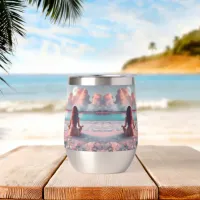 Beautiful Woman Meditating on Beach Blank Thermal Wine Tumbler