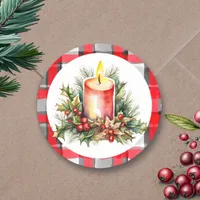  Watercolor Christmas Candle Checkered Plaid Classic Round Sticker