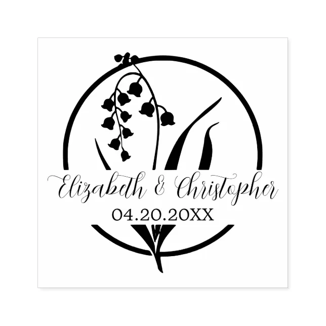 Elegant Lily of the valley Floral Outline Wedding Rubber Stamp