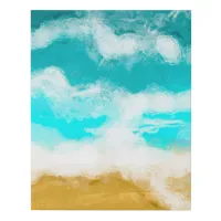 Coastal Seaside Blue and Turquoise Waves Sandy   Faux Canvas Print