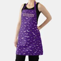 Halloween Black and White Flying Bats Pattern Apron